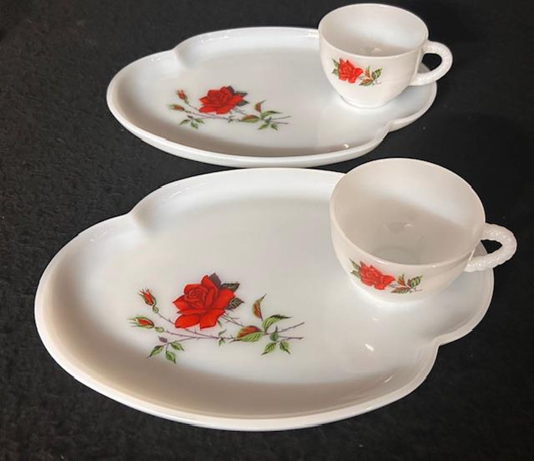 Vintage 4 Piece Federal Milk Glass Rosecrest Snack Set - Etsy