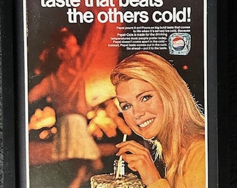 Vintage Original 1968 Framed Pepsi Cola  Advertisement