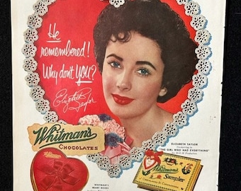Vintage Whitman's Chocolates Advertisement Featuring Elizabeth Taylor