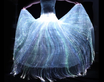 Falda de fibra óptica personalizada, falda luminosa, falda de boda, falda de vestido de novia, falda brillante, hilo de fibra óptica, sin vestido