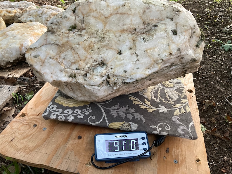 Milky Quartz Boulder With Lichen Etsy