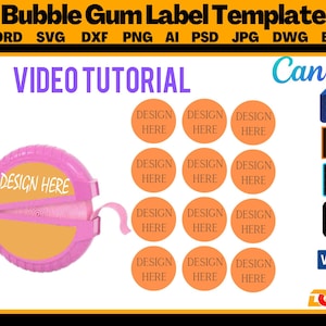 2oz Bubble Gum Tape Template, Bubble Gum Label Template, SVG, DXF, Ms Word Docx, Png, Psd, 8.5"x11" sheet, Printable