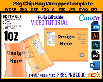 Blank Chip Bag Template: Editable Party Favor Wrapper (Canva, SVG, PNG)