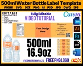 Water Bottle Label Template 16.9oz Blank Water Bottle Wrappers Template Canva Editable Template 500ml