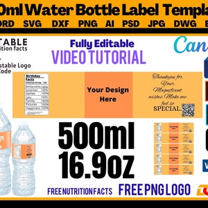 BUNDLE, 16.9 Oz and 8 Oz Water Bottle Label Blank Template, 500 Ml Water  Bottle, Full Wrap, DIY, Canva, Cricut, Svg, Png, Instant Download 