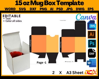 15oz Mug Box SVG Template: Cricut & Silhouette Cut Files