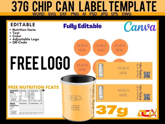 Chip Can Label Template Chip Label Template 1.3 Oz Can - Etsy