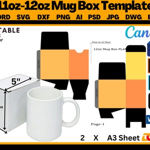11oz Mug Holder SVG Template, Mug Box SVG, Cricut Cut Files, Silhouette Cut Files