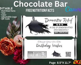 Wizard Candy Bar Wrapper: Dementor Relief, Birthday (Digital Printable CANVA)