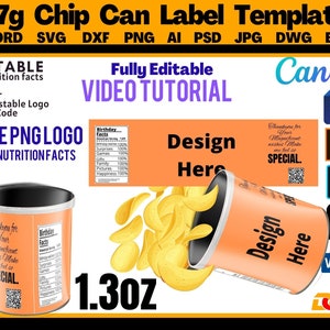 Chip Can Label Template, ChipLabel Template, 1.3 Oz Can Template, PSD, PNG, Word Doc, SVG, Dxf, Eps, Ai, Png Canva