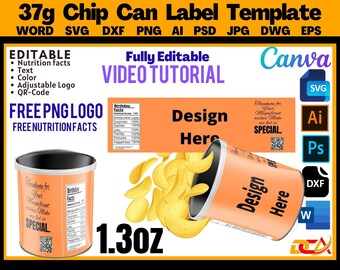 1.3 Oz Chip Can Label Template: Editable Design (SVG, PNG, PSD)