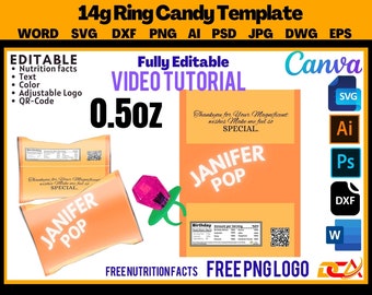 Ring Candy Wrapper Vorlage, POP Candy Label SVG, Dxf, Canva, Word, Png, Psd, Epd, Ai