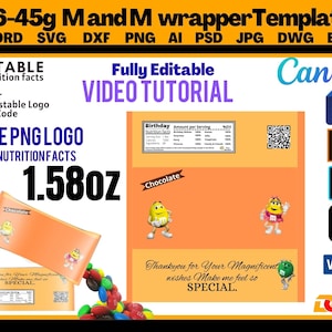MandM wrapper template 45g,36 , M and M wrapper, Chocolate bar wrapper template, MMs label instant download SVG, PNG, WORD, Ai, Psd, Canva