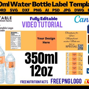 Water Bottle Label Template Blank Water Bottle Wrappers Template Canva Editable Template 12  0Z