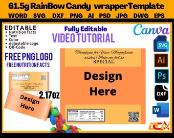 Sjabloon Rainbow Candy-wikkel: bewerkbaar zakje (digitale download)