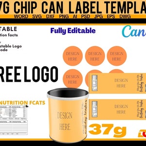 Chip Can Label Template, Label Template, 1.3 Oz Can Template, PSD, PNG, Word Doc, SVG, Dxf, Eps, Ai, Png Canva