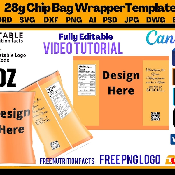 Chip bag template,chip bag personalized,blank chip bag,chip bags,party chip,instant download,birthday,party,canva