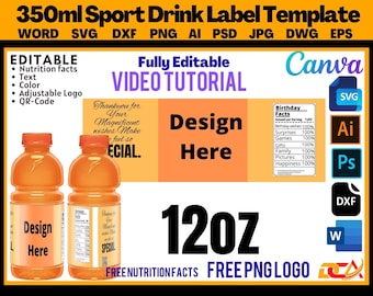 Sports Drink Bottle Blank Label Template, Sports Drink Wrapper Template, Gatorade labels, Chip Bag Template Instant Download, Chip Bag Label