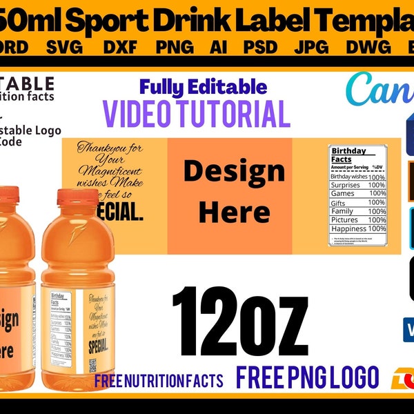Sports Drink Bottle Blank Label Template, Sports Drink Wrapper Template, Gatorade labels, Chip Bag Template Instant Download, Chip Bag Label