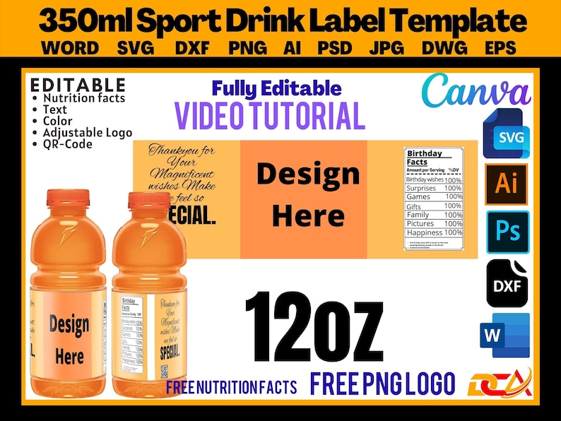 Sports Drink Bottle Label Template, Sports Drink Wrapper Template