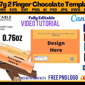 2 Finger Chocolate bar Blank Wrapper Template, Ket cat Sticker Label, Create Design Your Own, PSD, PNG, SVG, DxF, Microsoft Word Doc Format