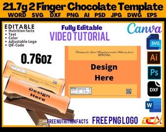 2 Finger Chocolate bar Blank Wrapper Template, Ket cat Sticker Label, Create Design Your Own, PSD, PNG, SVG, DxF, Microsoft Word Doc Format