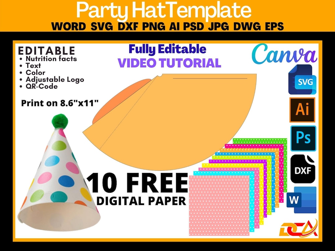 Party Hat Template Birthday Hat Template Cone Hat Paper Etsy