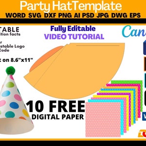 Party Hut Vorlage, Geburtstag Hut Vorlage, Kegel Hut, Papier Hut, Geburtstag Party Hut, Blank Papier Hut, Chip Tasche Vorlage sofortiger download