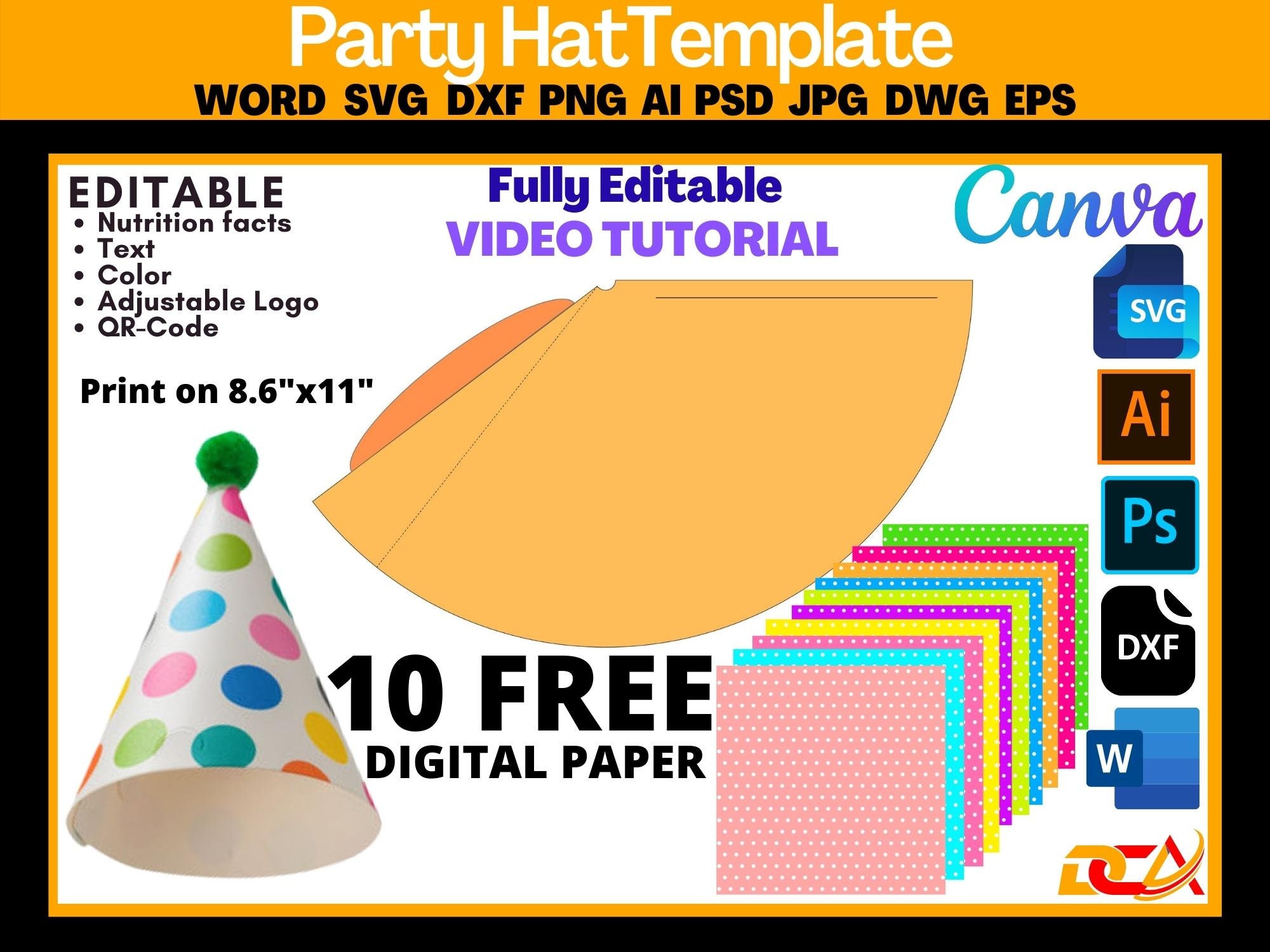 Party Hat Template, Birthday Hat Template, Cone Hat, Paper Hat Party Hat Template, Birthday Hat Template, Cone Hat, Paper Hat