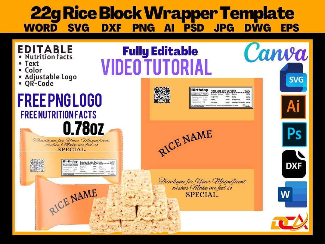 Rice Wrapper Template: Editable Label, Birthday Favors (digital ...
