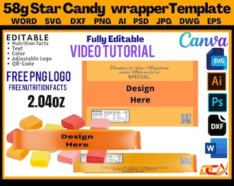 Star candy wrapper template, burst candy 2.07oz blank wrapper template, wrapper template, Chip bag template