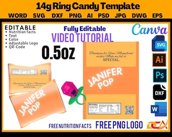 Ring Candy wrapper template, pop candy label Svg, Dxf, Canva, Word, Png, Psd, Epd, Ai