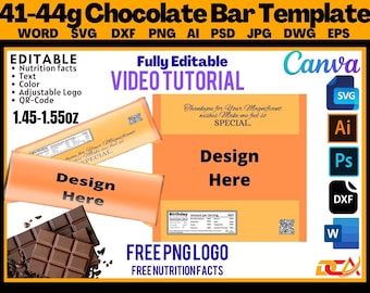 Chocolate bar wrapper template, Herche bar wrapper template 1.45OZ 1.55OZ, SVG, DXF, AI, Psd, Word, Png, Canva