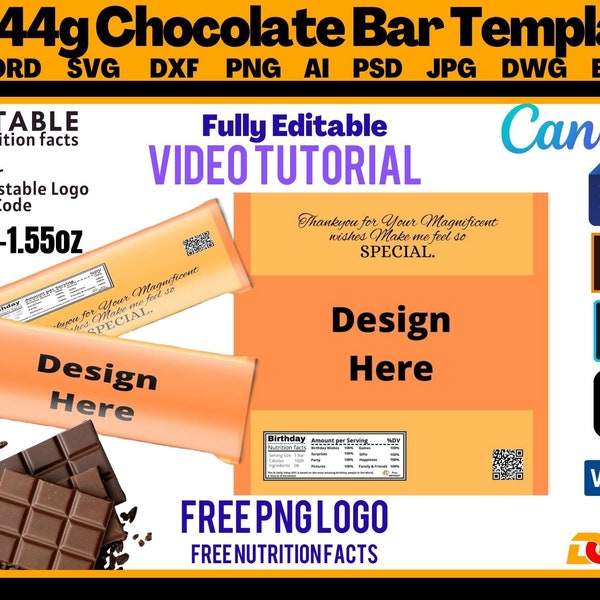 Chocolate bar wrapper template, Herche bar wrapper template 1.45OZ 1.55OZ, SVG, DXF, AI, Psd, Word, Png, Canva