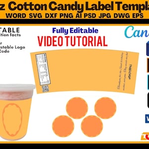 Baumwolle Candy Tub Label Vorlage 2 Unzen, Cotton Candy Tub Wrap, Chip Tasche Vorlage sofortiger download, Zuckerwatte Label, Zuckerwatte Wanne Mockup