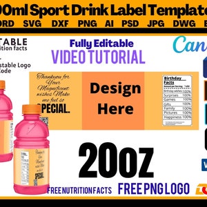 Sports drink bottle blank label template, Sports drink wrapper template, Gatorade labels, Chip bag template instant download, Chip bag label
