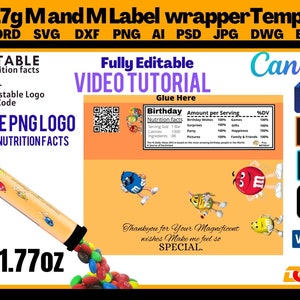 Blank m and m Mini Tube 1.77 Oz. Label Template, m and label template, SVG, DXF, WORD, Ai, Psd, Png, canva