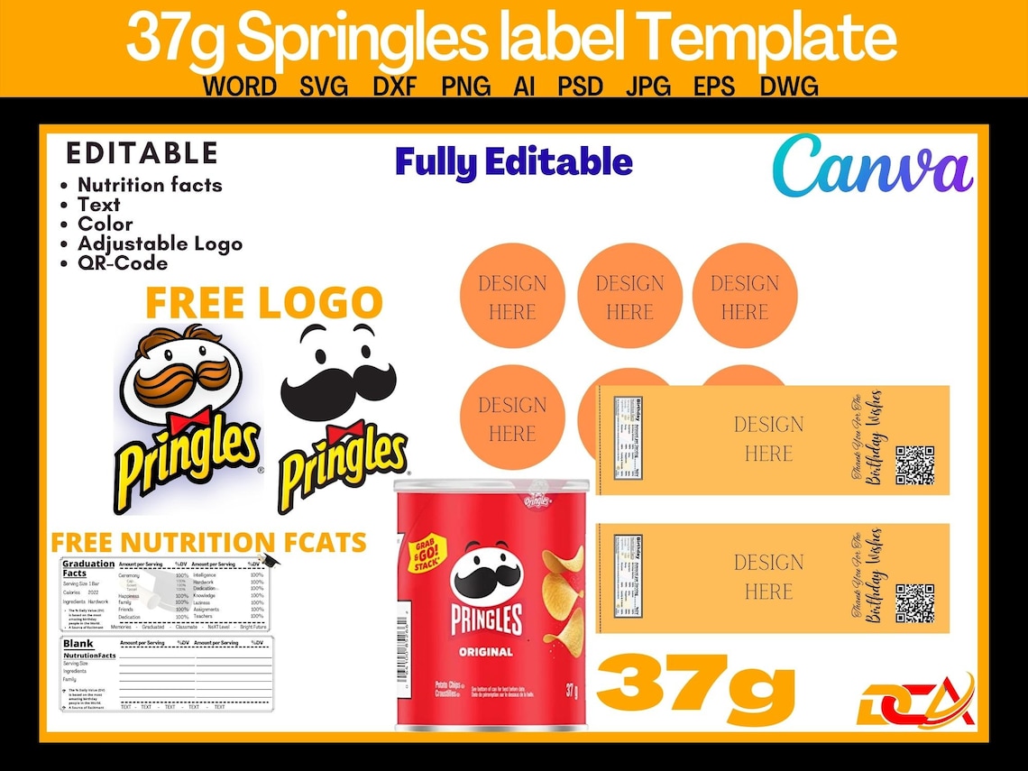 Pringles Can Label Template Pringles Label Template 1.3 Oz Etsy