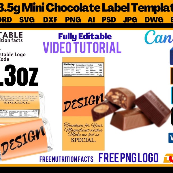 Mini candy bar wrapper template 0.3oz, 8.5g , Herchy mini 0.3 oz blank wrapper template, Svg, DXF, PNG, Word, Canva, Ai, Psd