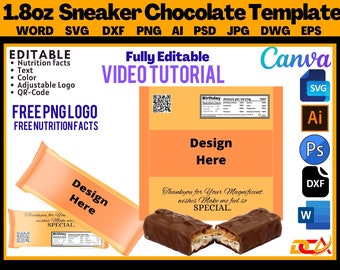 Plantilla de envoltorio de caramelos de Sneakers: editable, 50 g (descarga digital)