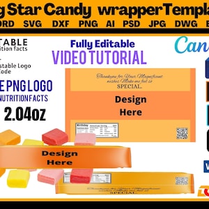 Star Candy Wrapper Template, burst Candy Bar Wrappers 2.07 Oz Blank Wrapper Template, Chip Bag template, SVG, Psd, Word, Canva, Ai,Png