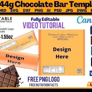 Chocolate bar wrapper template, candy bar wrapper template 1.45OZ 1.55OZ