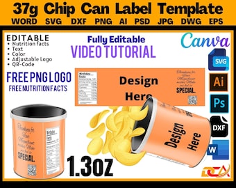Chip Can Label Template: 1.3 Oz, Editable Design (SVG, PNG, PSD)