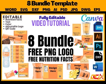 Party Favor Template Bundle: Chip Bag, Candy Wrapper, Water Bottle (Digital Download)