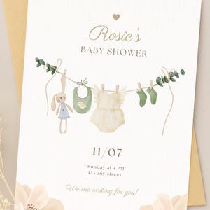 Editable Beige Baby Shower Invite | Baby Shower Invite | Invitation Template Printable Invitation Instant Download | Canva Editable Template