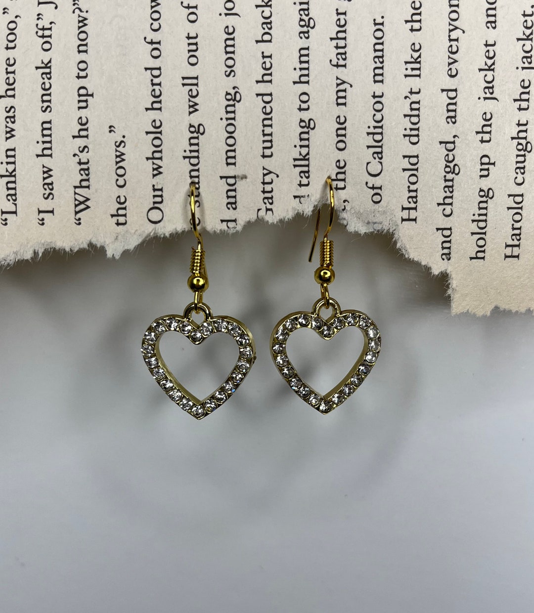 Heart Shaped Dangle Gold Earring With Silver Rhinestone Embellishment, Drop  Earrings, Jewelry, Gift - Etsy