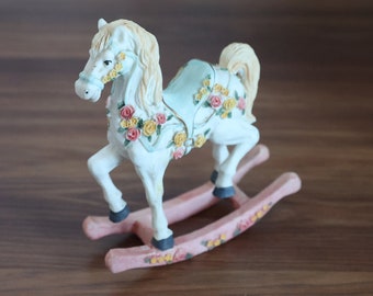 Vintage Floral Rocking Horse, White horse with flowers, pink base that rocks, great condition