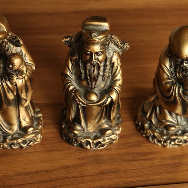 Asian Guru Figurines, Set of 3, Luk god, Sau god, Fuk god, feng shui, harmony