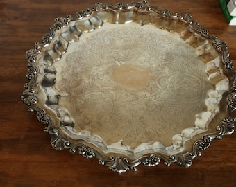 Sheridan Silver Over Copper Tray 17" Tray with Detailed edges and a beautiful design, Sheridan serving tray footed plate,