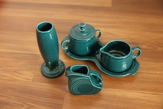 Buy Various Juniper Fiestaware Items Vintage Homer Laughlin Sugar Bowl and Creamer With Underplate 4 Oz Juniper Mini Disk Pitcher Bud Vase Online in India Etsy